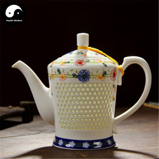 Ceramic Kungfu Teapot 650ml, Pierced Body, Colorful Floral Bands