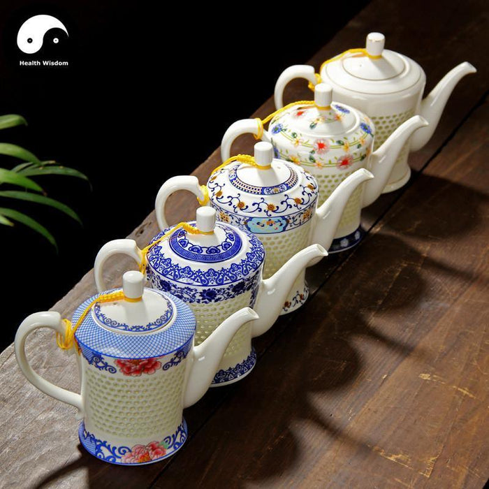Ceramic Kungfu Teapot 650ml, Pierced Body, Red Berry Panels