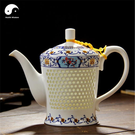 Ceramic Kungfu Teapot 650ml, Pierced Body, Red Berry Panels