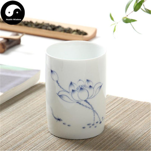 Ceramic Large Tea Cups 310ml, Blue Lotus