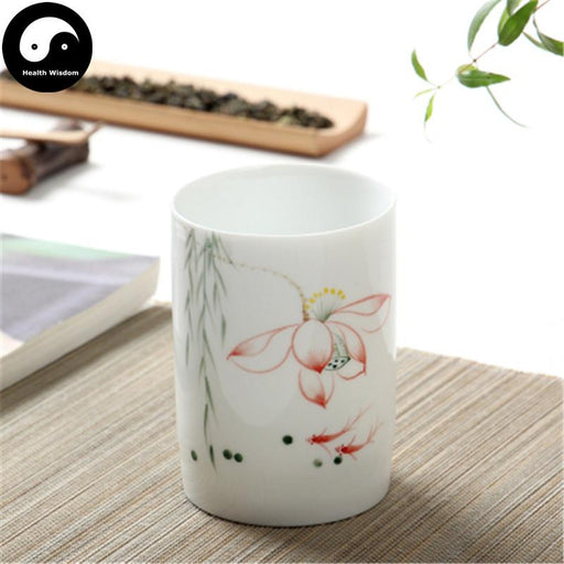 Ceramic Large Tea Cups 310ml, Pink Lotus Fish