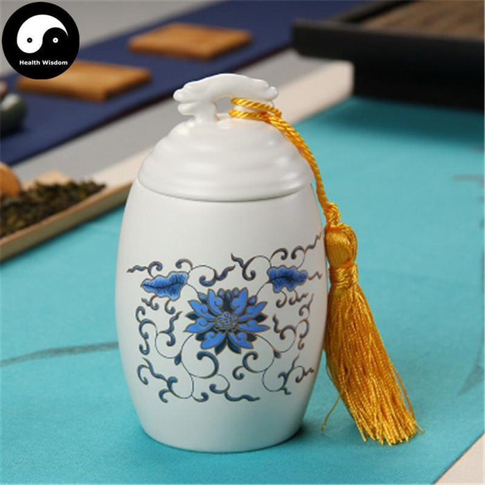 Ceramic Loose Leaf Tea Storage Ding Ware 150g 茶叶罐, Blue Lotus