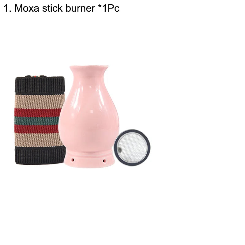 Ceramic Moxibustion Cup Wormwood Stick Burner Gua sha Hot Compress Moxa Care Therapy Hand Hold Warm Meridian Acupoint Massager-Health Wisdom™