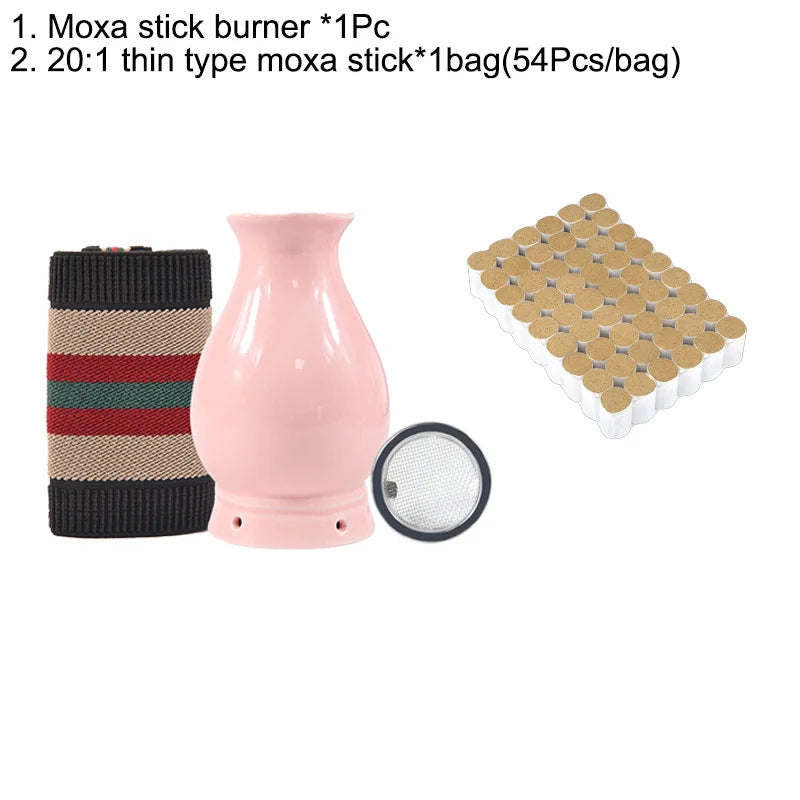 Ceramic Moxibustion Cup Wormwood Stick Burner Gua sha Hot Compress Moxa Care Therapy Hand Hold Warm Meridian Acupoint Massager-Health Wisdom™