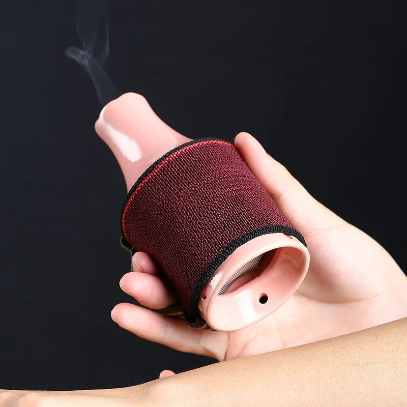 Ceramic Moxibustion Jar Facial Beauty Massage Moxa Therapy Porcelain Warm Scraping Cup Hand Hold Meridian Acupoint Massager-Health Wisdom™
