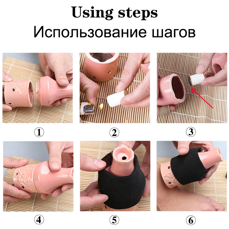 Ceramic Moxibustion Jar Facial Beauty Massage Moxa Therapy Porcelain Warm Scraping Cup Hand Hold Meridian Acupoint Massager-Health Wisdom™