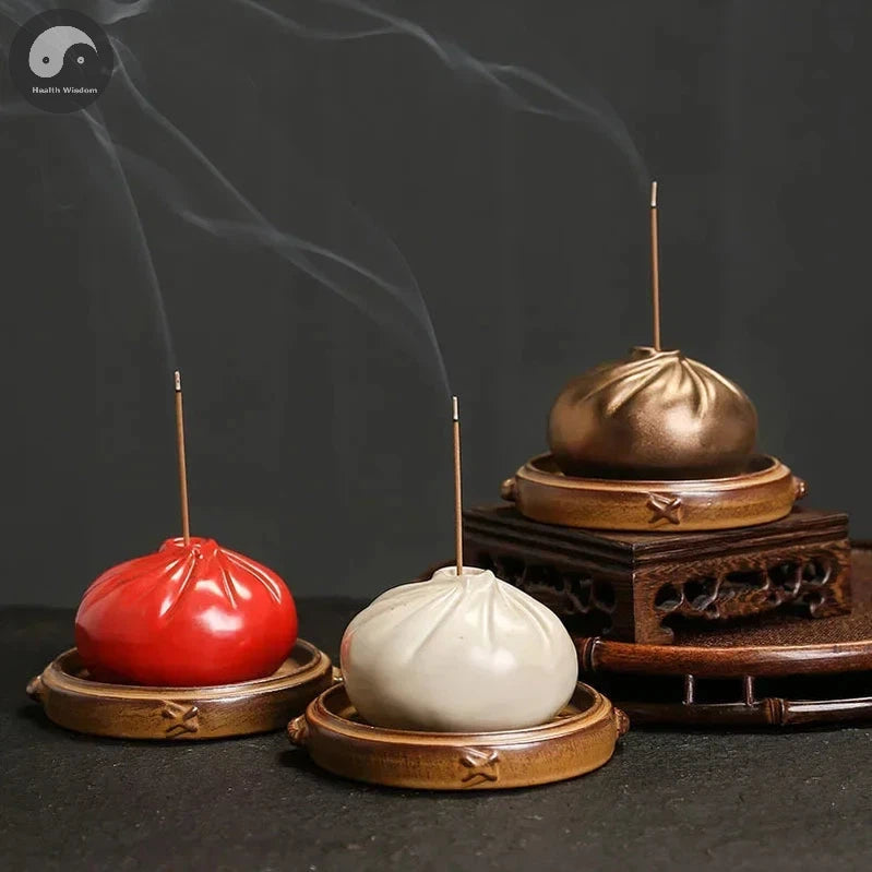Ceramic Steamed Bun Style Incense Stick Burner Zen Incense Burner Creative Sandalwood Burner Beautiful Meaning Home Decor-Health Wisdom™