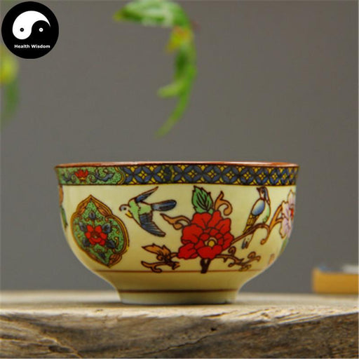 Ceramic Tea Cups 30ml*4pcs, Bird & Peony Panels