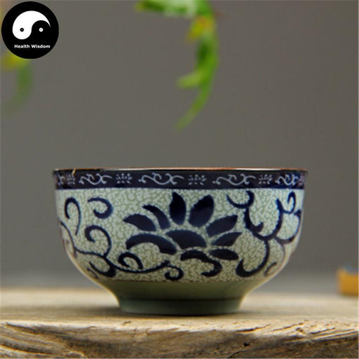 Ceramic Tea Cups 30ml*4pcs, Blue Lotus Scroll on Crackle