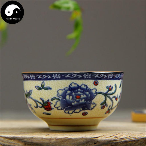 Ceramic Tea Cups 30ml*4pcs, Blue Peony on Cream