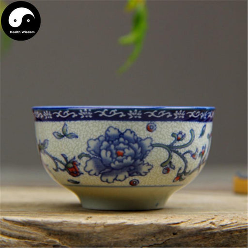Ceramic Tea Cups 30ml*4pcs, Blue Peony on White