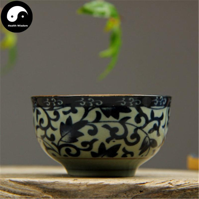 Ceramic Tea Cups 30ml*4pcs, Dark Blue Scroll