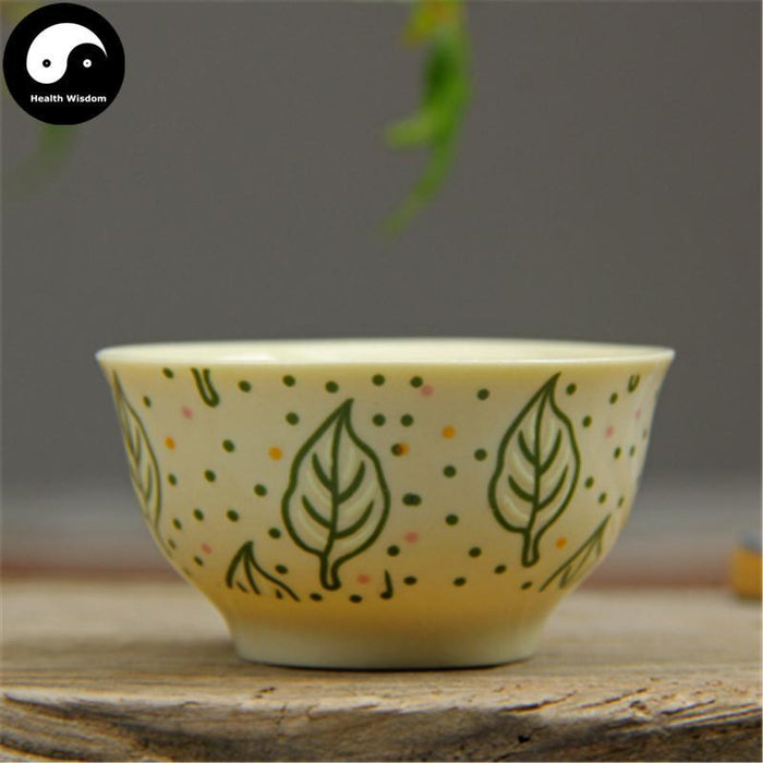 Ceramic Tea Cups 30ml*4pcs, Green Leaf & Dots