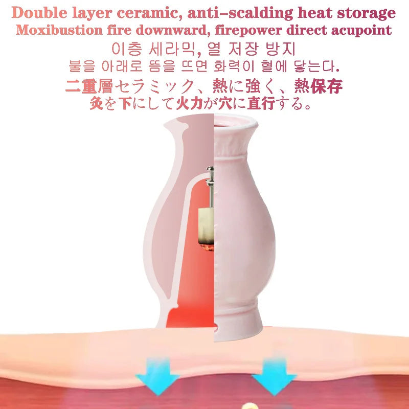Ceramic Warm Massage Jar Facial Beauty Moxa Care Therapy Porcelain Warm Scraping Cup Hand Hold Meridian Acupoint Massager-Health Wisdom™
