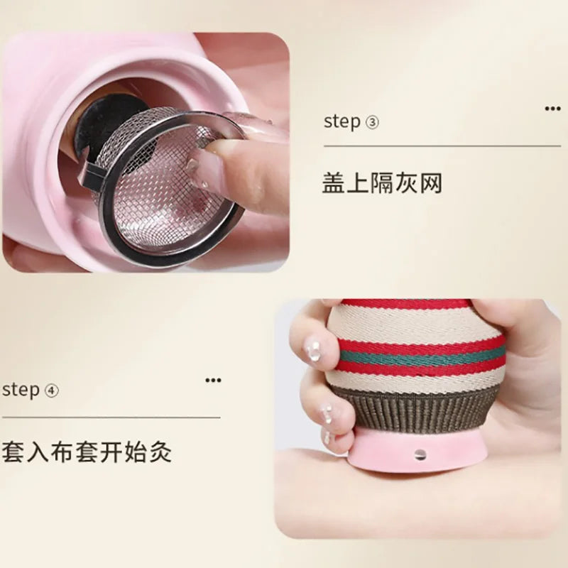 Ceramic Warm Massage Jar Facial Beauty Moxa Care Therapy Porcelain Warm Scraping Cup Hand Hold Meridian Acupoint Massager-Health Wisdom™