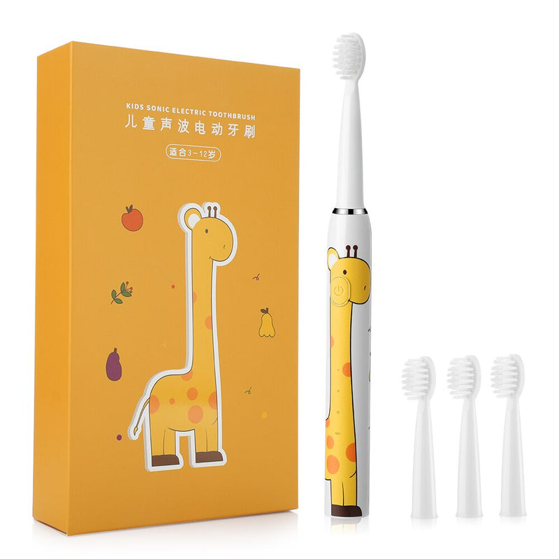 Children Electric Sonic Toothbrush Cartoon Pattern Toothbrush Smart Timer Soft Bristle 4 Replacement Brush Heads Teeth Whitening-Health Wisdom™