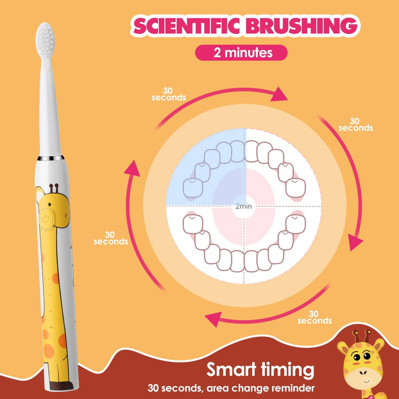 Children Electric Sonic Toothbrush Cartoon Pattern Toothbrush Smart Timer Soft Bristle 4 Replacement Brush Heads Teeth Whitening-Health Wisdom™
