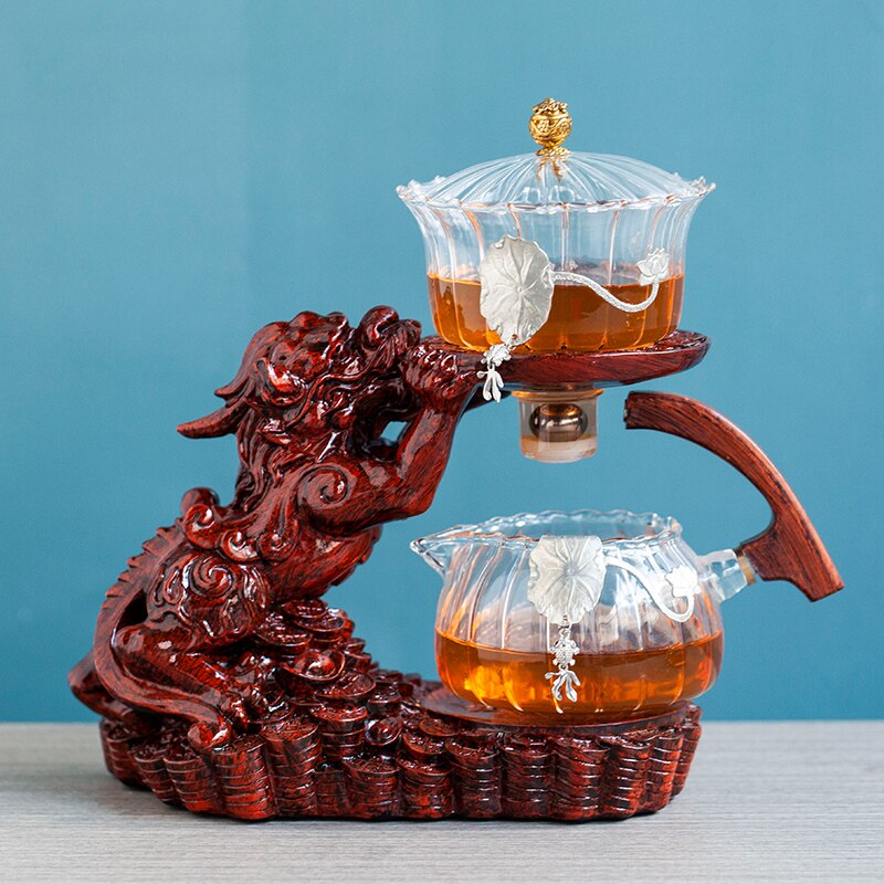 Chinese Brave Troops Lazy Glass Kung Fu Automatic Tea Set Teacup Pot Set Household Teapot Tea Maker-Health Wisdom™