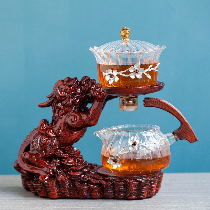 Chinese Brave Troops Lazy Glass Kung Fu Automatic Tea Set Teacup Pot Set Household Teapot Tea Maker-Health Wisdom™