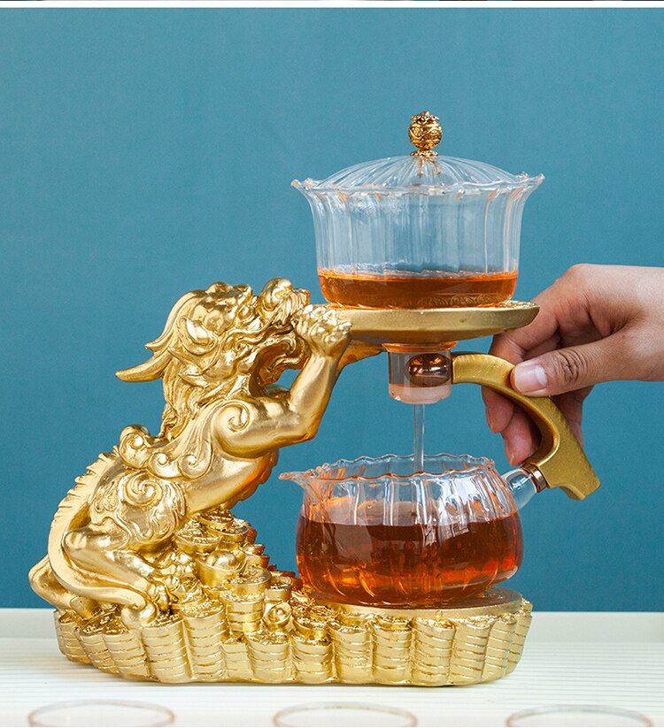Chinese Brave Troops Lazy Glass Kung Fu Automatic Tea Set Teacup Pot Set Household Teapot Tea Maker-Health Wisdom™