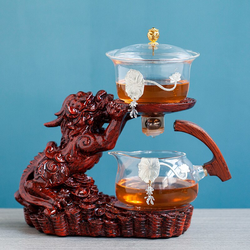 Chinese Brave Troops Lazy Glass Kung Fu Automatic Tea Set Teacup Pot Set Household Teapot Tea Maker-Health Wisdom™