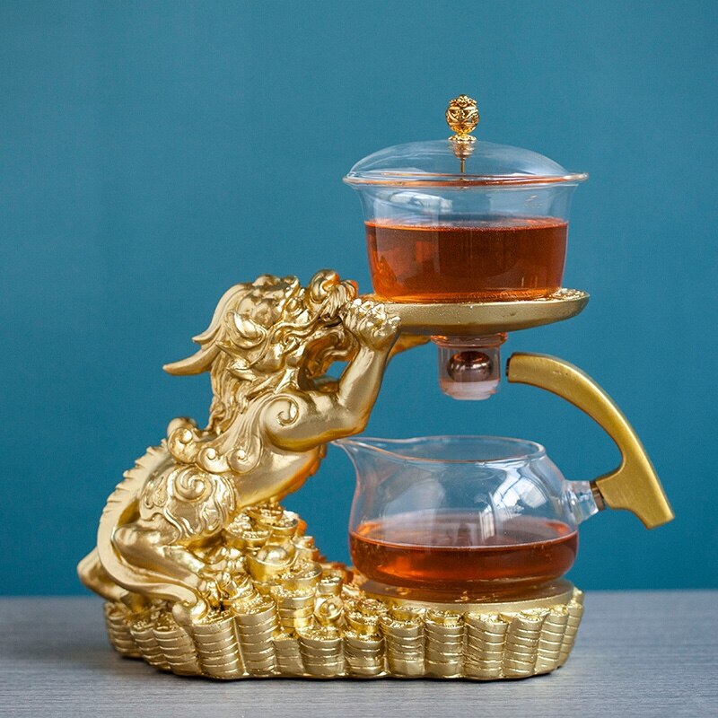 Chinese Brave Troops Lazy Glass Kung Fu Automatic Tea Set Teacup Pot Set Household Teapot Tea Maker-Health Wisdom™