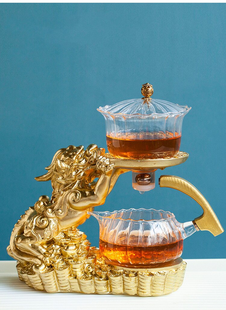 Chinese Brave Troops Lazy Glass Kung Fu Automatic Tea Set Teacup Pot Set Household Teapot Tea Maker-Health Wisdom™