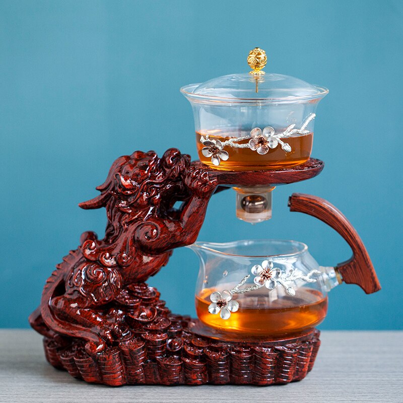 Chinese Brave Troops Lazy Glass Kung Fu Automatic Tea Set Teacup Pot Set Household Teapot Tea Maker-Health Wisdom™