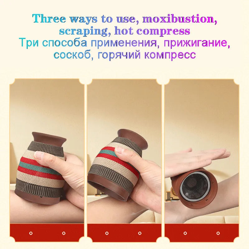 Clay Moxibustion Cup Ceramic Mugwort Stick Burner Scrape and Hot Compress Moxa Therapy Hand Hold Meridian Acupoint Massager-Health Wisdom™