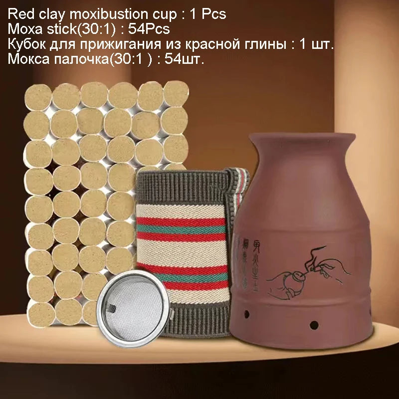 Clay Moxibustion Cup Ceramic Mugwort Stick Burner Scrape and Hot Compress Moxa Therapy Hand Hold Meridian Acupoint Massager-Health Wisdom™