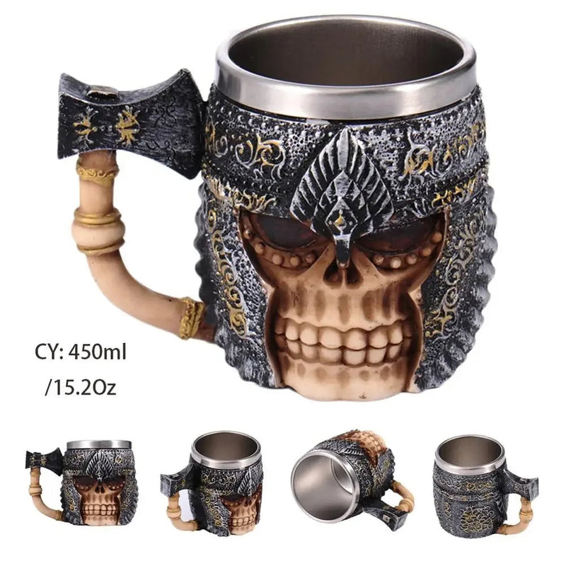 Coolest Gothic Skull Resin Stainless Steel Beer Mug Dragon Knight Tankard Halloween Coffee Cup Christmas Tea Mug Pub Bar Decor-Health Wisdom™