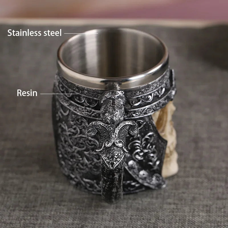 Coolest Gothic Skull Resin Stainless Steel Beer Mug Dragon Knight Tankard Halloween Coffee Cup Christmas Tea Mug Pub Bar Decor-Health Wisdom™
