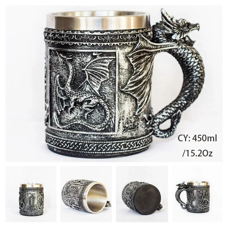 Coolest Gothic Skull Resin Stainless Steel Beer Mug Dragon Knight Tankard Halloween Coffee Cup Christmas Tea Mug Pub Bar Decor-Health Wisdom™