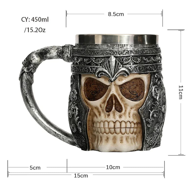 Coolest Gothic Skull Resin Stainless Steel Beer Mug Dragon Knight Tankard Halloween Coffee Cup Christmas Tea Mug Pub Bar Decor-Health Wisdom™