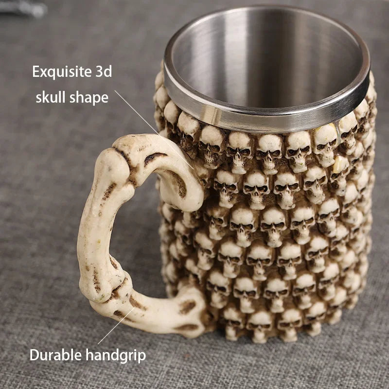 Coolest Gothic Skull Resin Stainless Steel Beer Mug Dragon Knight Tankard Halloween Coffee Cup Christmas Tea Mug Pub Bar Decor-Health Wisdom™