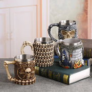 Coolest Gothic Skull Resin Stainless Steel Beer Mug Dragon Knight Tankard Halloween Coffee Cup Christmas Tea Mug Pub Bar Decor-Health Wisdom™