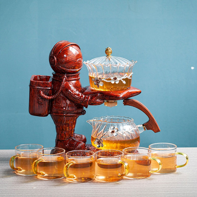 Creative Astronaut Kungfu Tea Set Automatic Glass Teapot Heat-resistant Tea Infuser Glass Tea Maker Pot With Base-Health Wisdom™