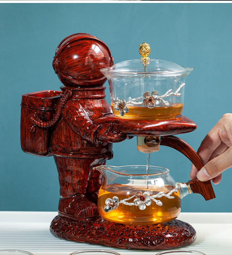 Creative Astronaut Kungfu Tea Set Automatic Glass Teapot Heat-resistant Tea Infuser Glass Tea Maker Pot With Base-Health Wisdom™