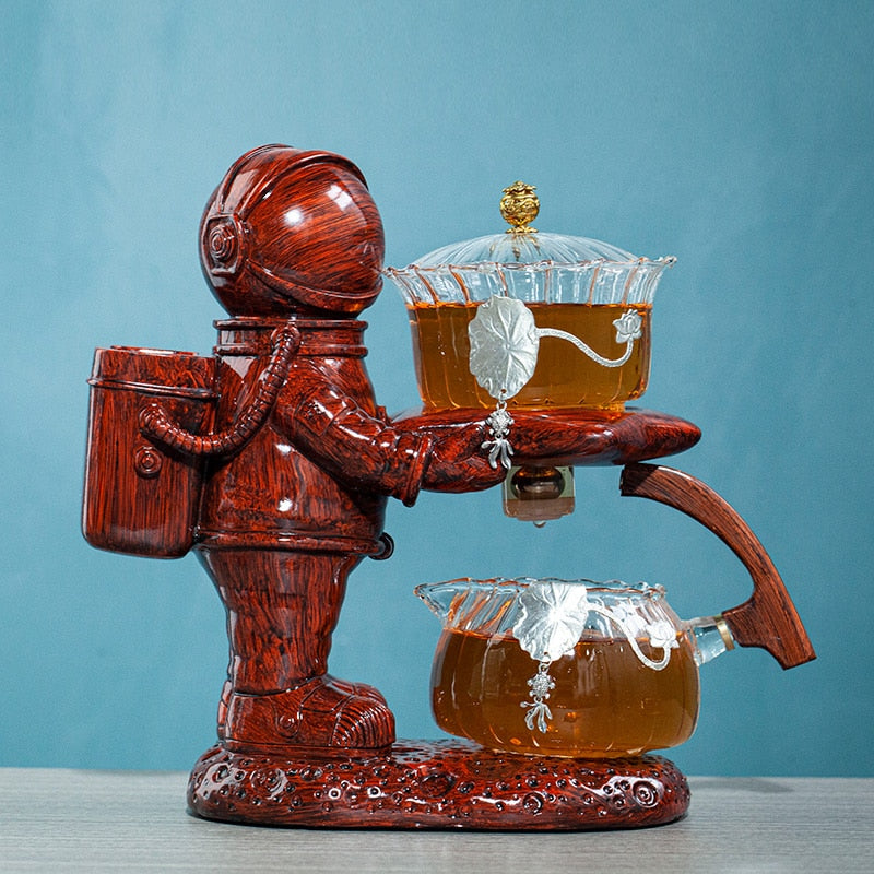 Creative Astronaut Kungfu Tea Set Automatic Glass Teapot Heat-resistant Tea Infuser Glass Tea Maker Pot With Base-Health Wisdom™