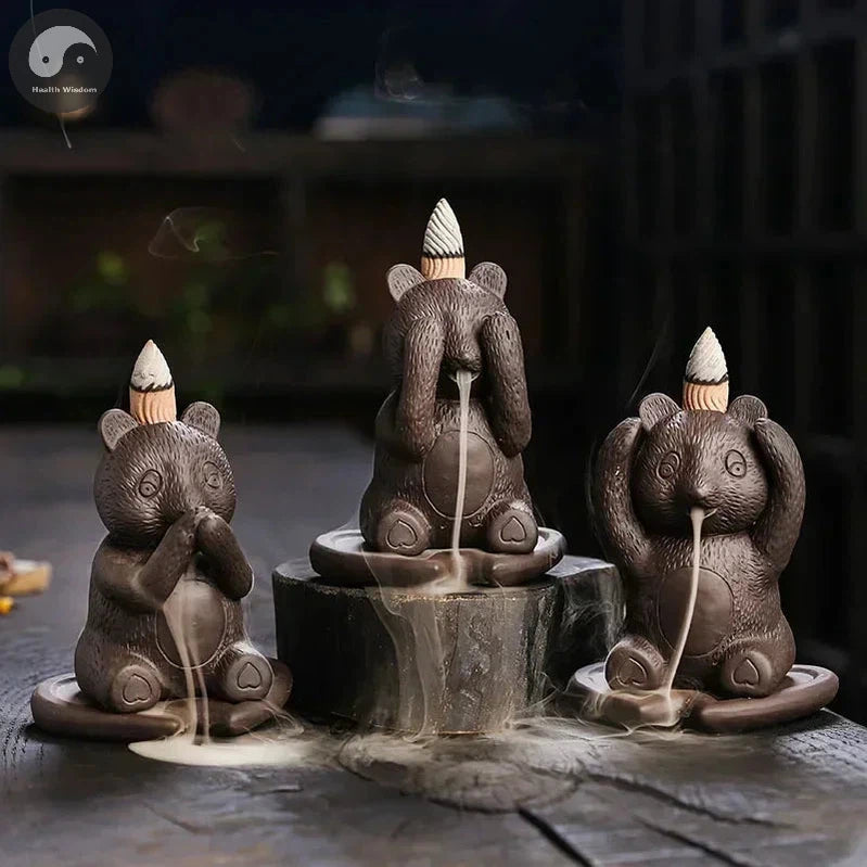 Creative Design Cute Bear Desktop Decoration Indoor Aromatherapy Stove Portable Backflow Incense Burner Yoga Relaxation Home Dec-Health Wisdom™