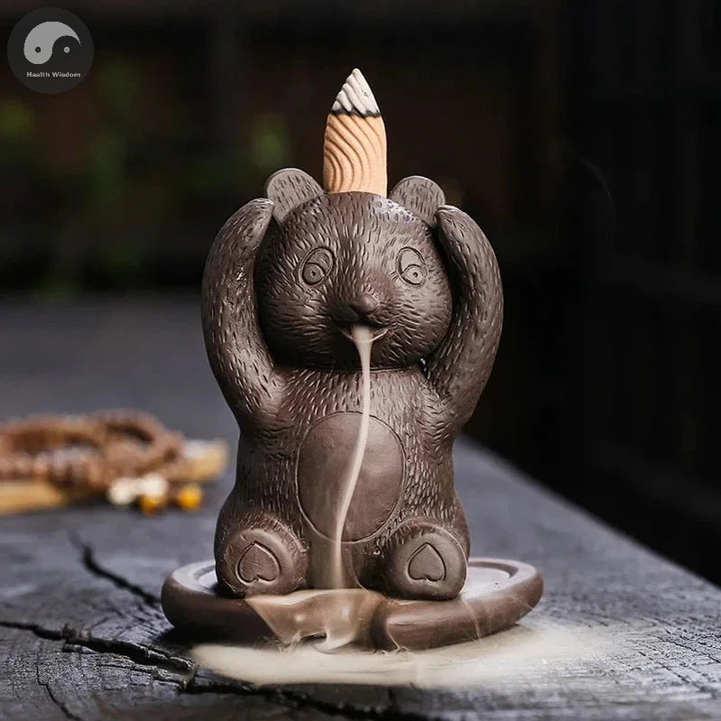 Creative Design Cute Bear Desktop Decoration Indoor Aromatherapy Stove Portable Backflow Incense Burner Yoga Relaxation Home Dec-Health Wisdom™