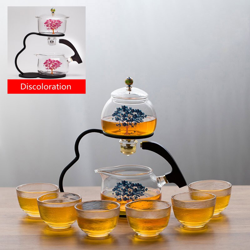 Creative Discoloration Teapot Glass Lazy Automatic Tea Making Household Pu'er Scented Kung Fu tea Tea Set Infuser Drinking-Health Wisdom™