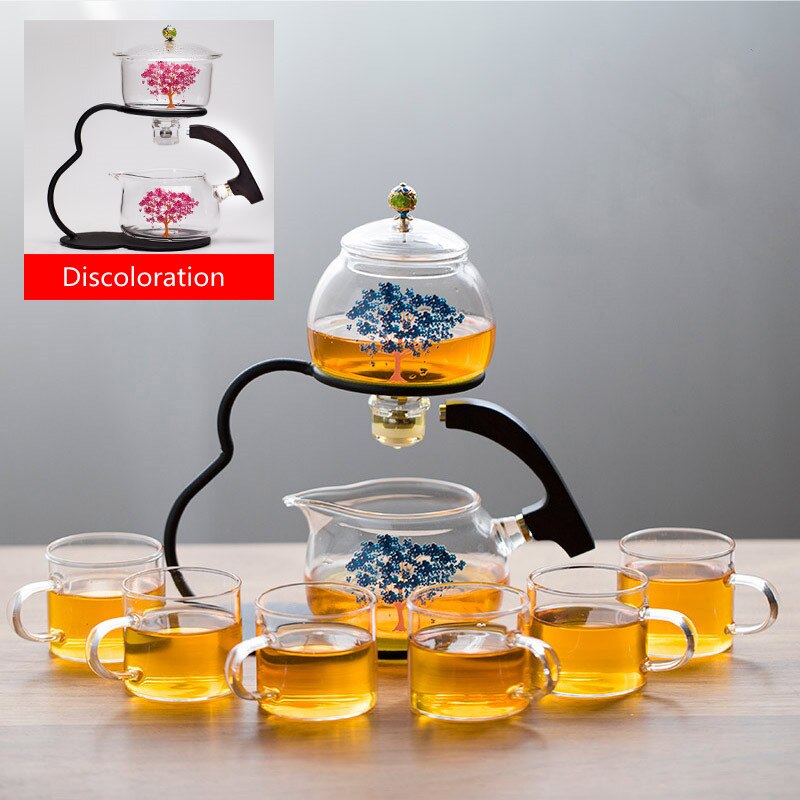 Creative Discoloration Teapot Glass Lazy Automatic Tea Making Household Pu'er Scented Kung Fu tea Tea Set Infuser Drinking-Health Wisdom™