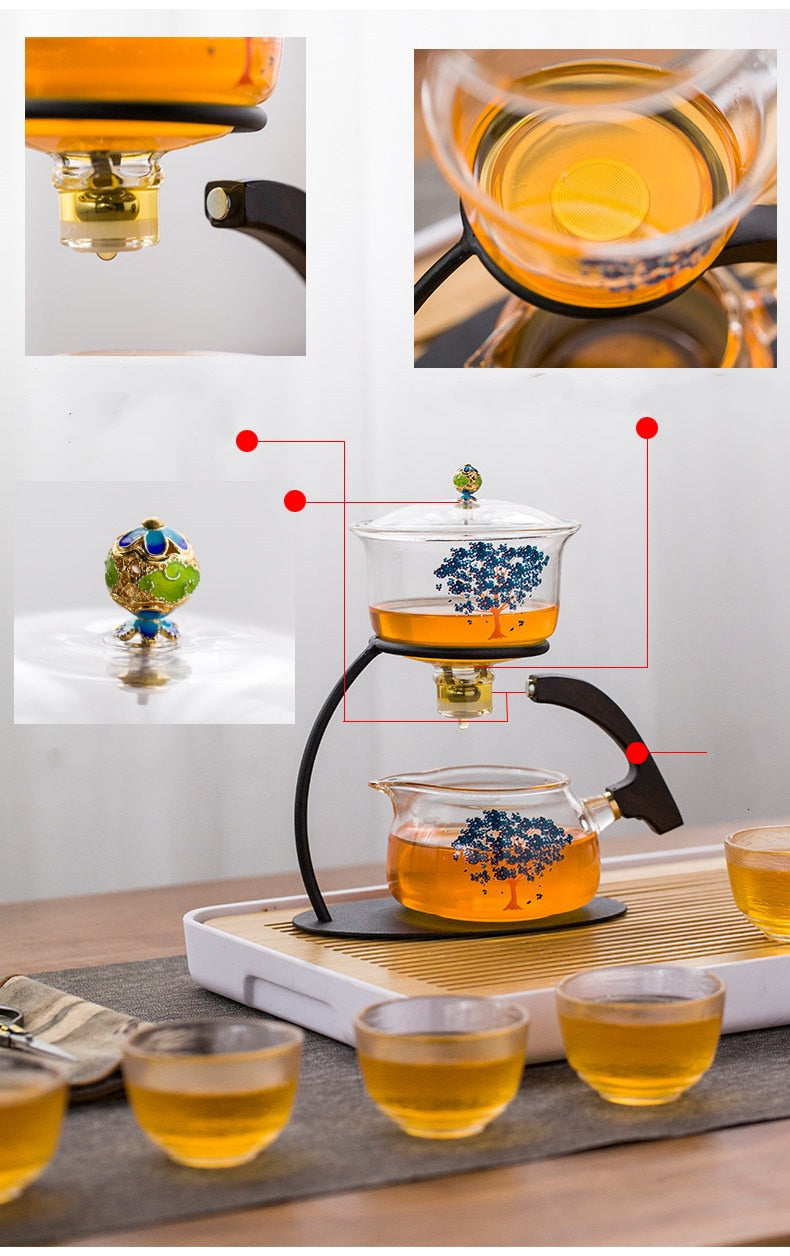 Creative Discoloration Teapot Glass Lazy Automatic Tea Making Household Pu'er Scented Kung Fu tea Tea Set Infuser Drinking-Health Wisdom™