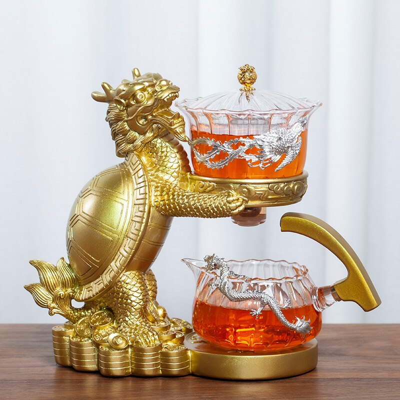 Creative Dragon Turtle Teapot Glass Lazy Automatic Tea Making Household Pu'er Oolong Tea Set Infuser Drinking-Health Wisdom™