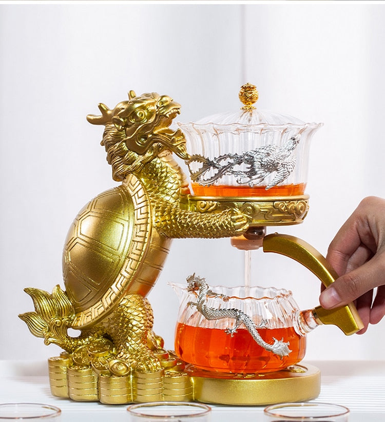 Creative Dragon Turtle Teapot Glass Lazy Automatic Tea Making Household Pu'er Oolong Tea Set Infuser Drinking-Health Wisdom™