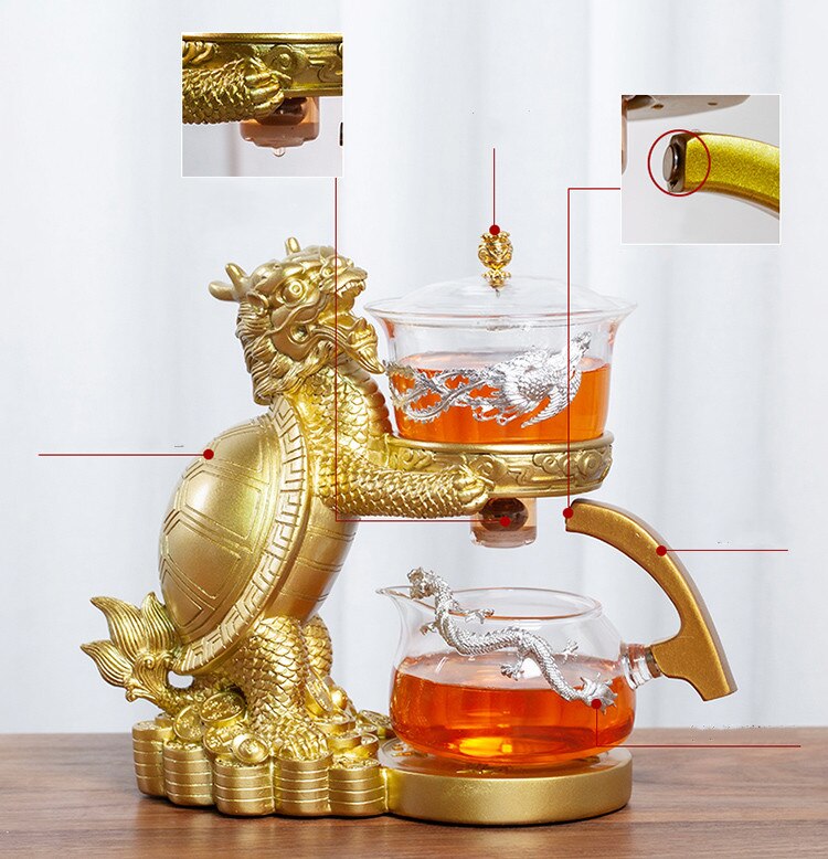 Creative Dragon Turtle Teapot Glass Lazy Automatic Tea Making Household Pu'er Oolong Tea Set Infuser Drinking-Health Wisdom™