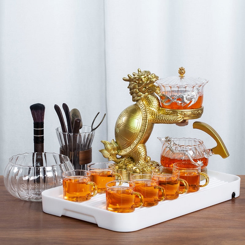 Creative Dragon Turtle Teapot Glass Lazy Automatic Tea Making Household Puer Oolong Tea Set Infuser Drinking-Health Wisdom™