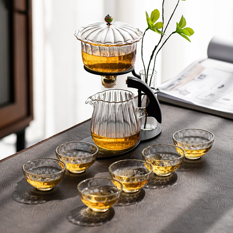 Creative Flower Arrangement Teapot Glass Lazy Automatic Tea Making Household Pu'er Scented Kung Fu tea Tea Set Infuser Drinking-Health Wisdom™