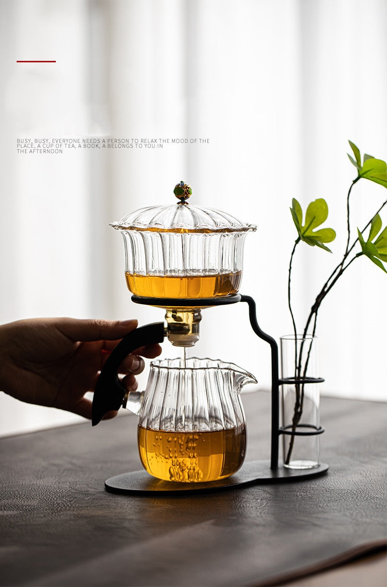 Creative Flower Arrangement Teapot Glass Lazy Automatic Tea Making Household Pu'er Scented Kung Fu tea Tea Set Infuser Drinking-Health Wisdom™